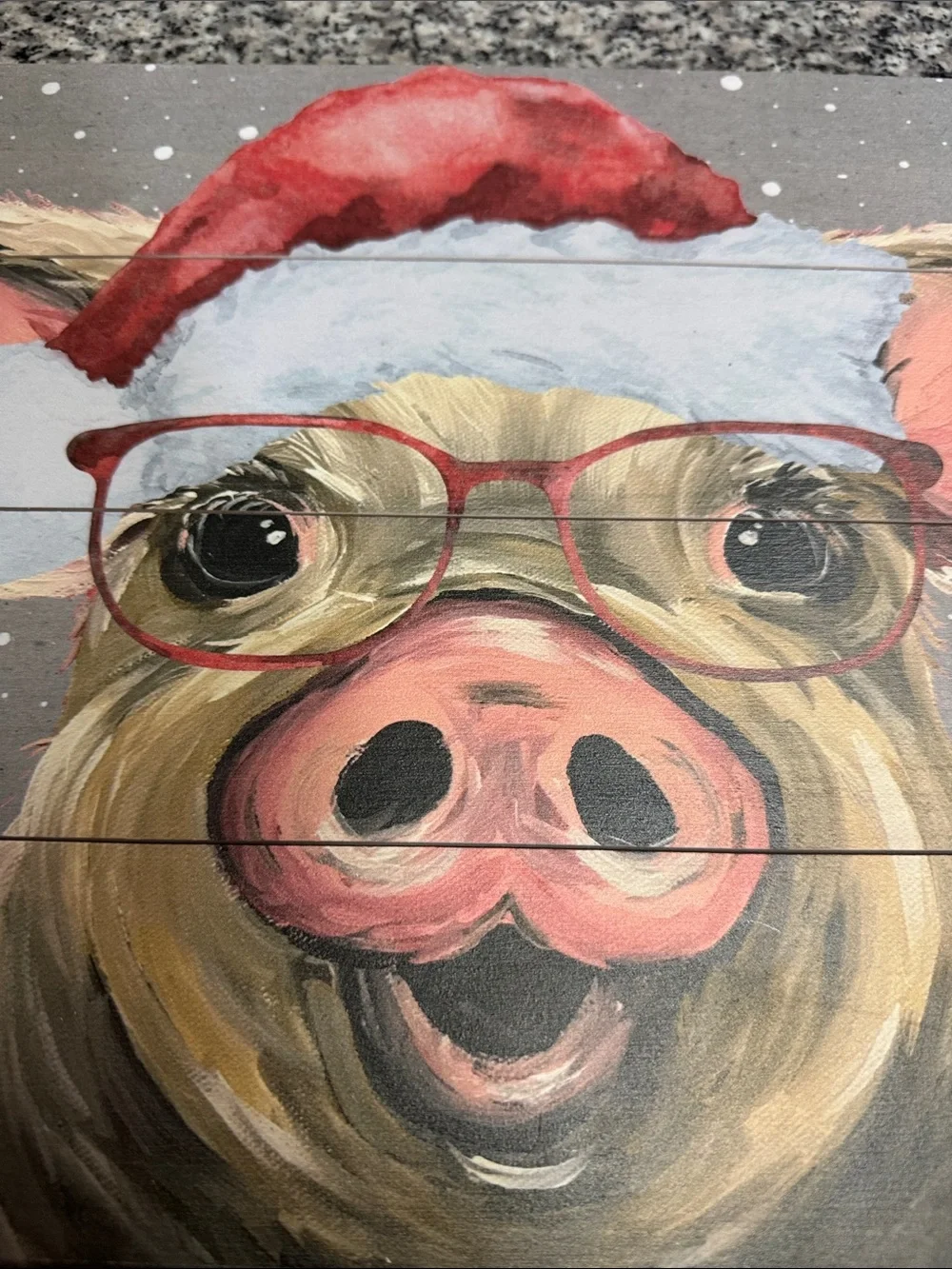 Festive Pig Wall Art - Red Santa Hat & Glasses